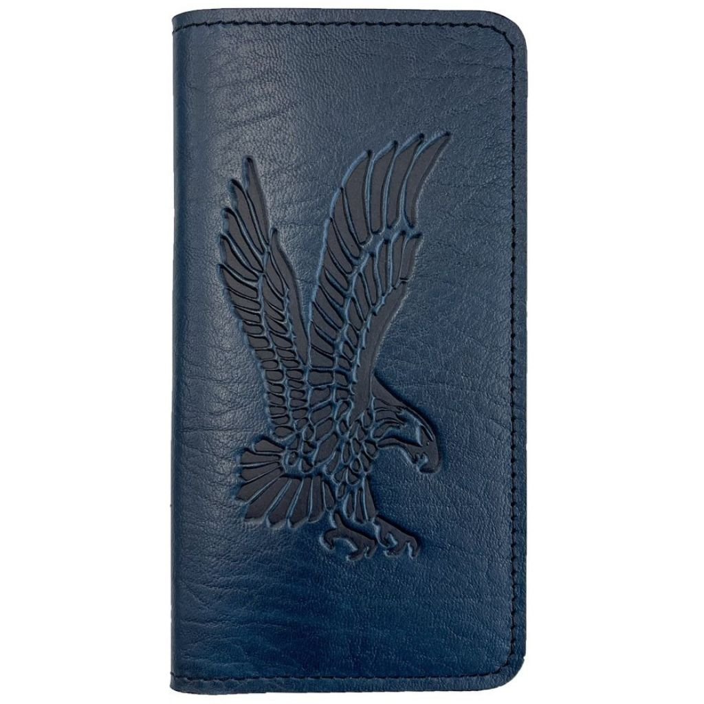 Leather Checkbook Cover, Eagle in Navy