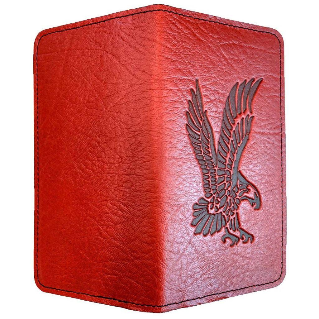  Leather Checkbook Cover, Eagle, Red, Open