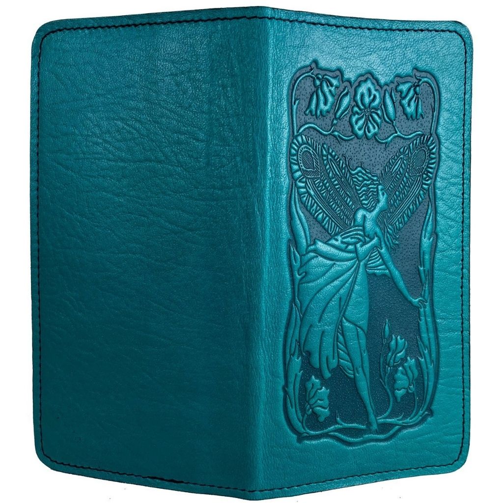 Checkbook Cover, Flower Fairy, Teal - Open