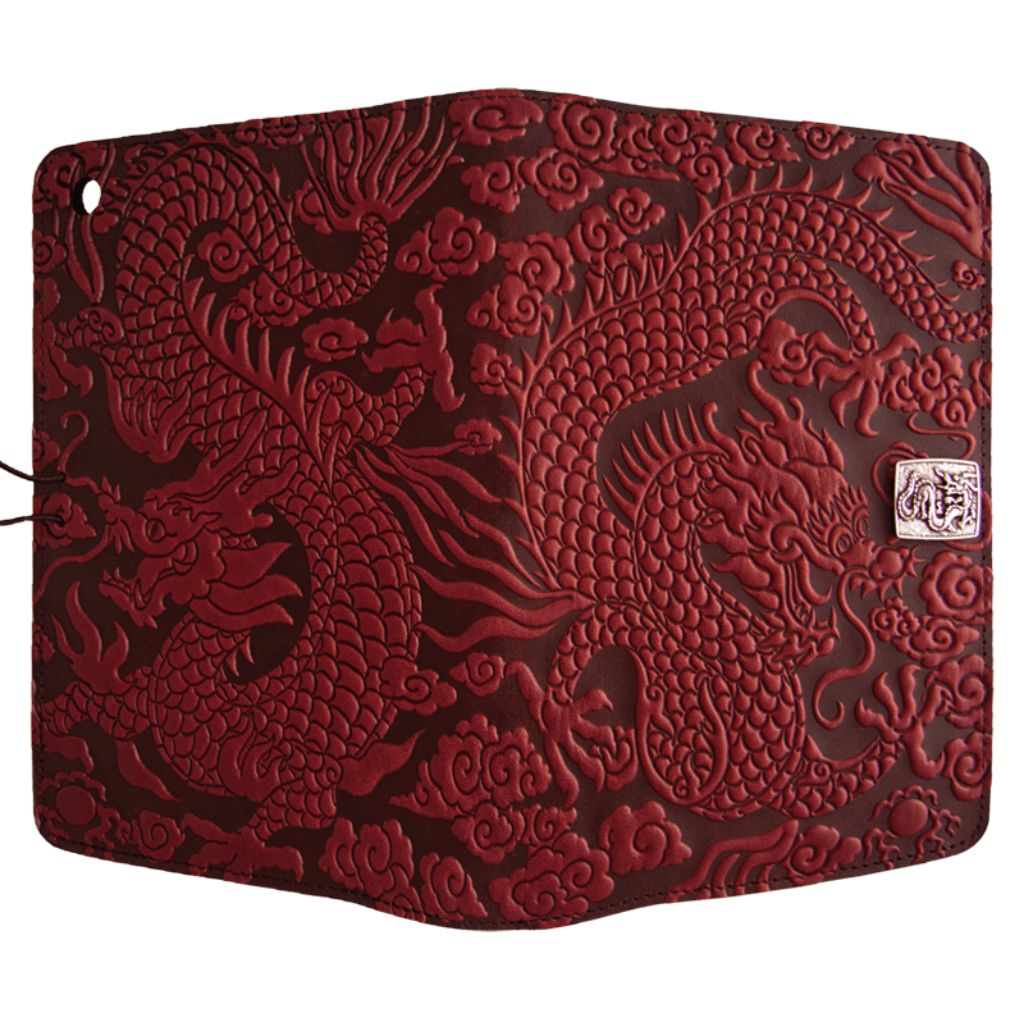 HAPPY EXTRA, Leather iPad Mini Cover, Cloud Dragon in Red - Oberon Design (Open)