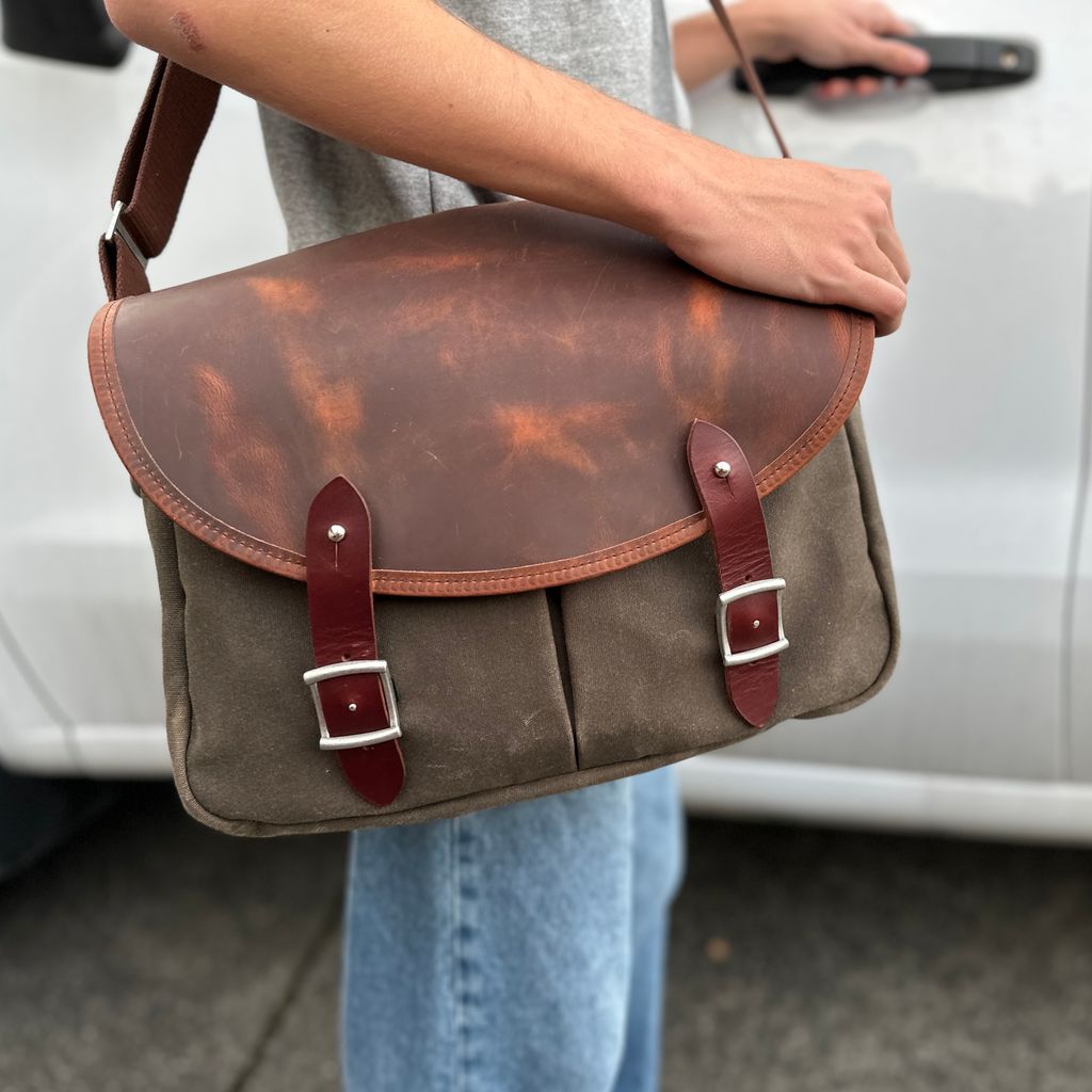 Mersey Waxed Canvas Messenger Bag Tan Laptop Bag Leather 