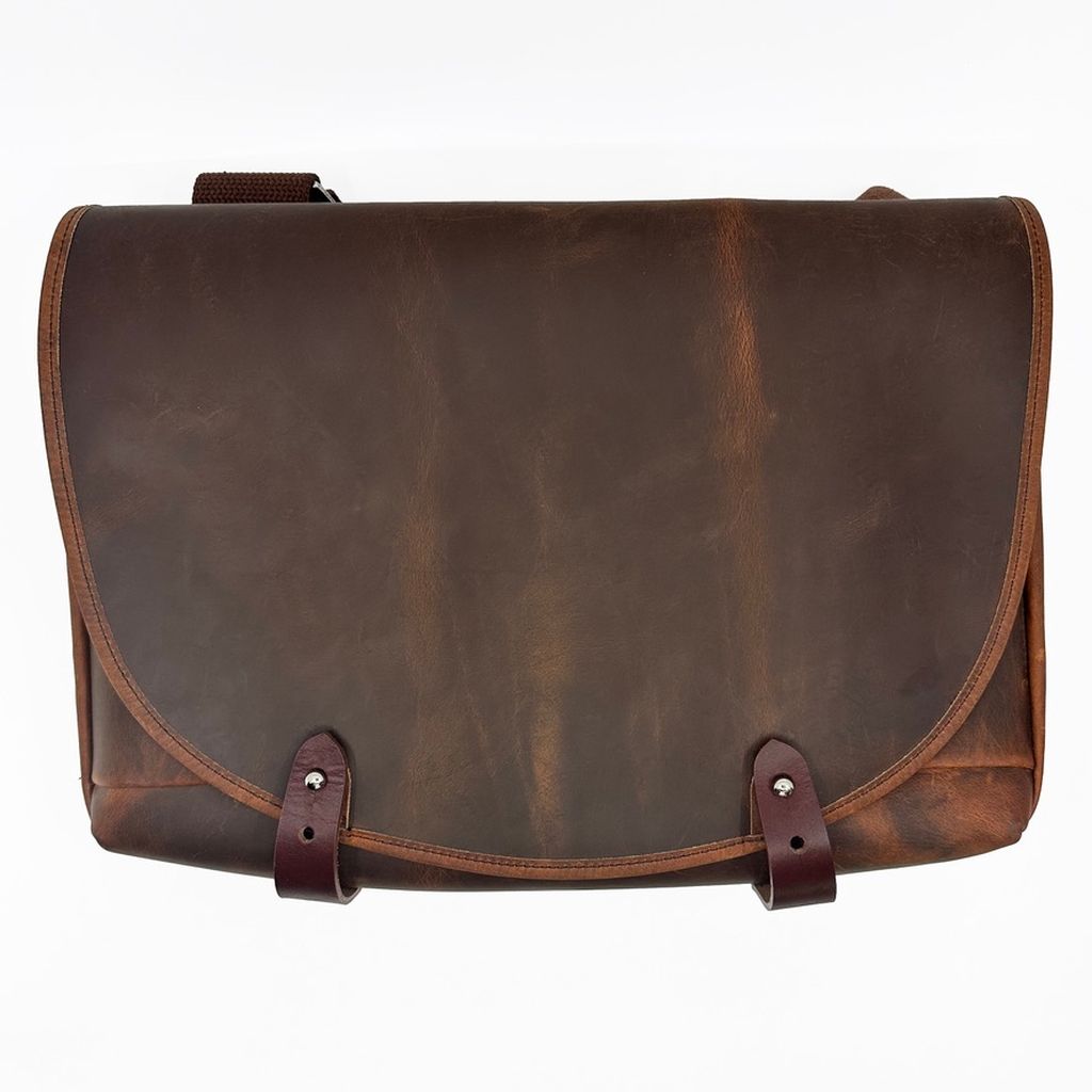 Slimline Messenger Bag, Hard Times leather front view
