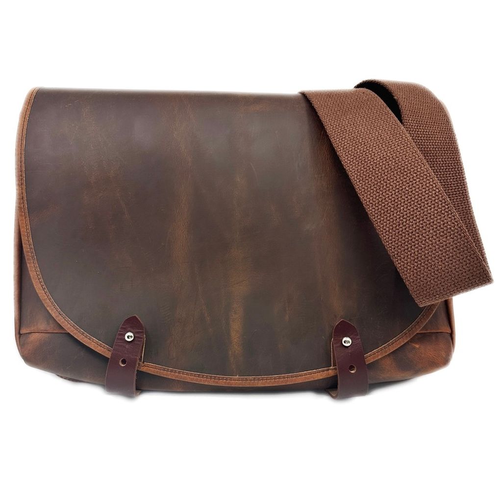 Slimline Messenger bag in hard times leather with strap