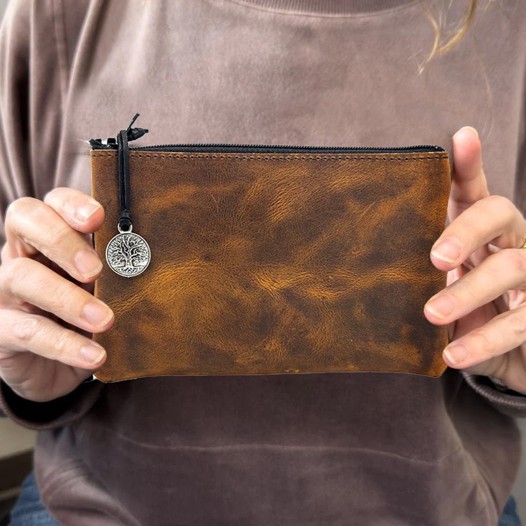 Leather coin purse with zipper discount