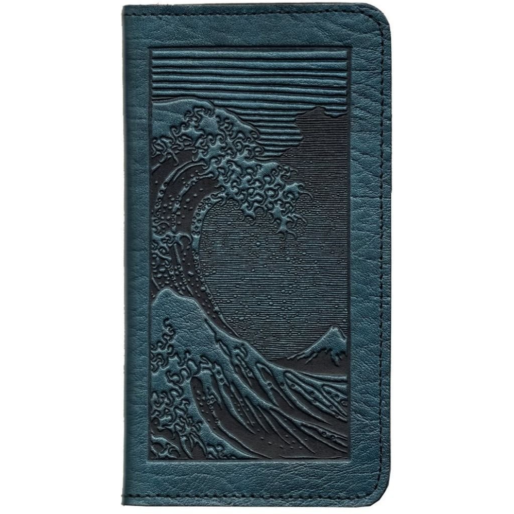 Checkbook Cover, Hokusai Wave in Navy