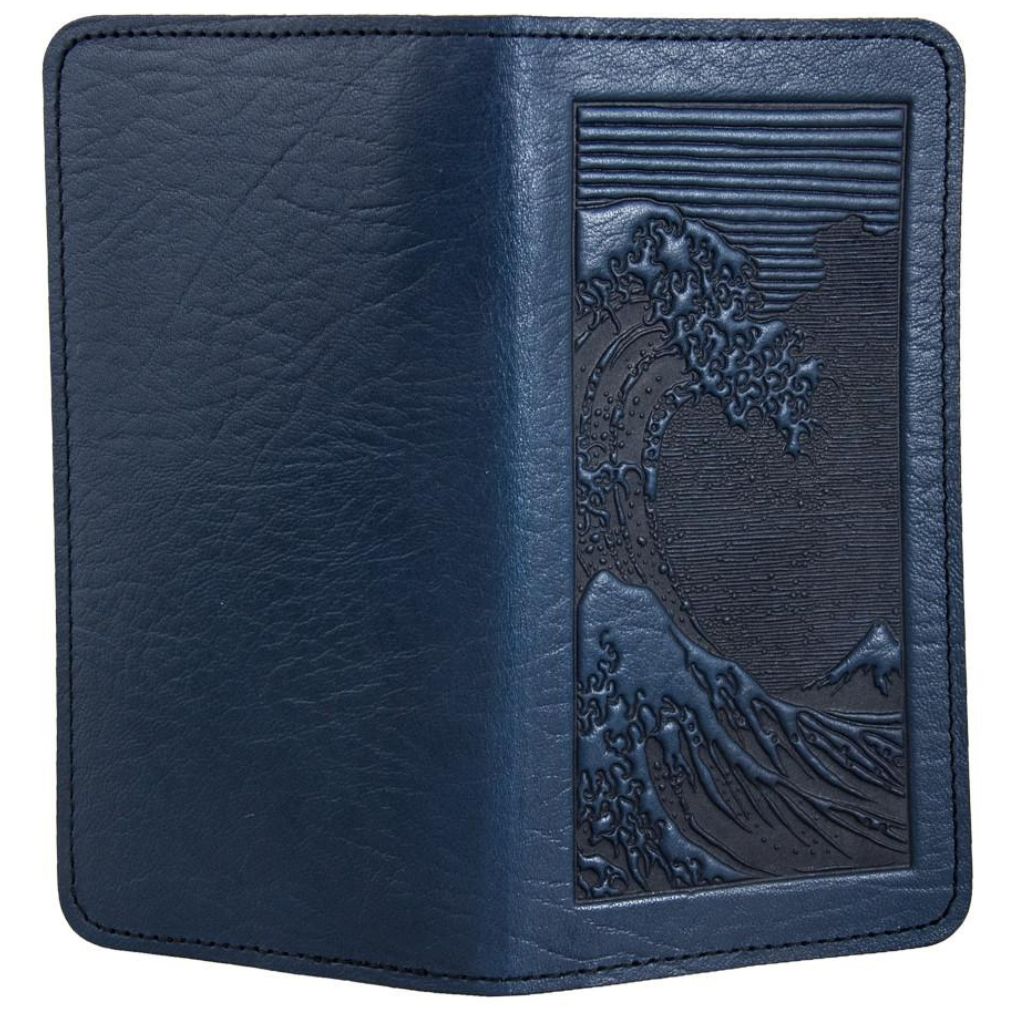 Checkbook Cover, Hokusai Wave in Navy - Open
