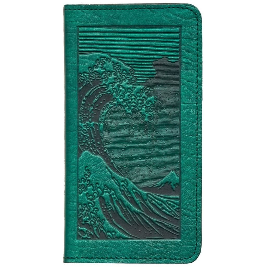 Checkbook Cover, Hokusai Wave in Teal