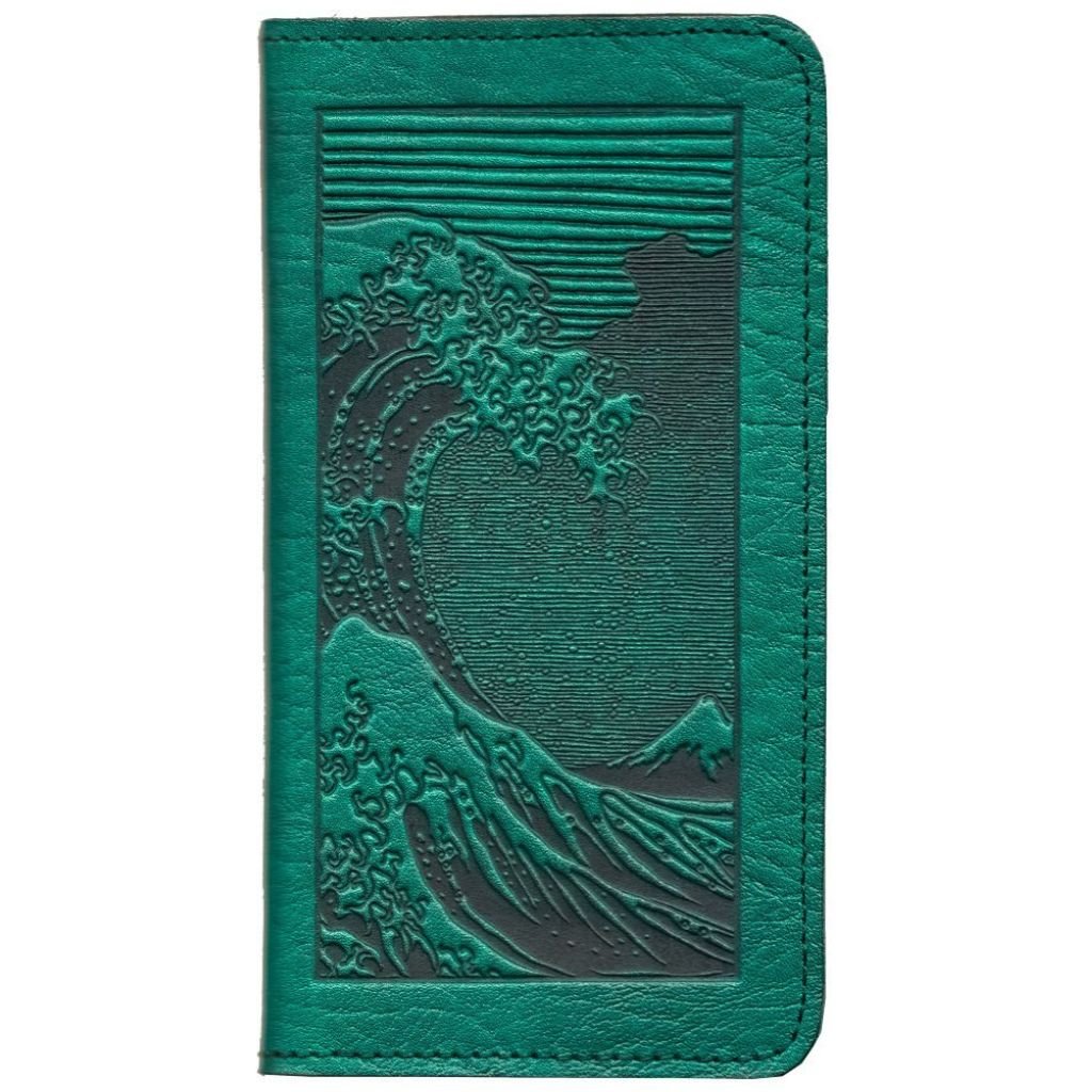 Checkbook Cover, Hokusai Wave in Navy