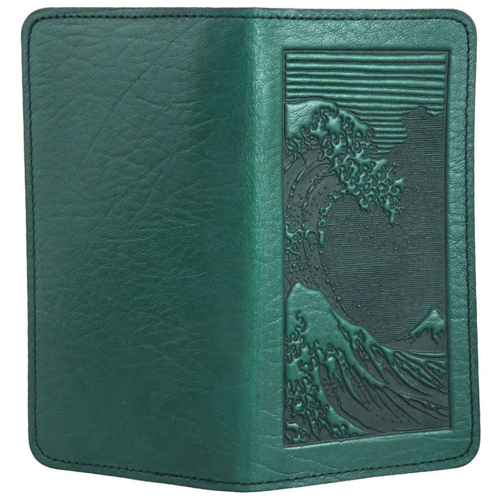 Checkbook Cover, Hokusai Wave in Teal - Open