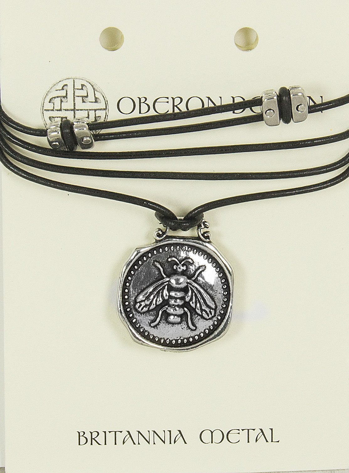 Oberon Design Honey Bee Hand-Cast Britannia Metal Necklace, Card