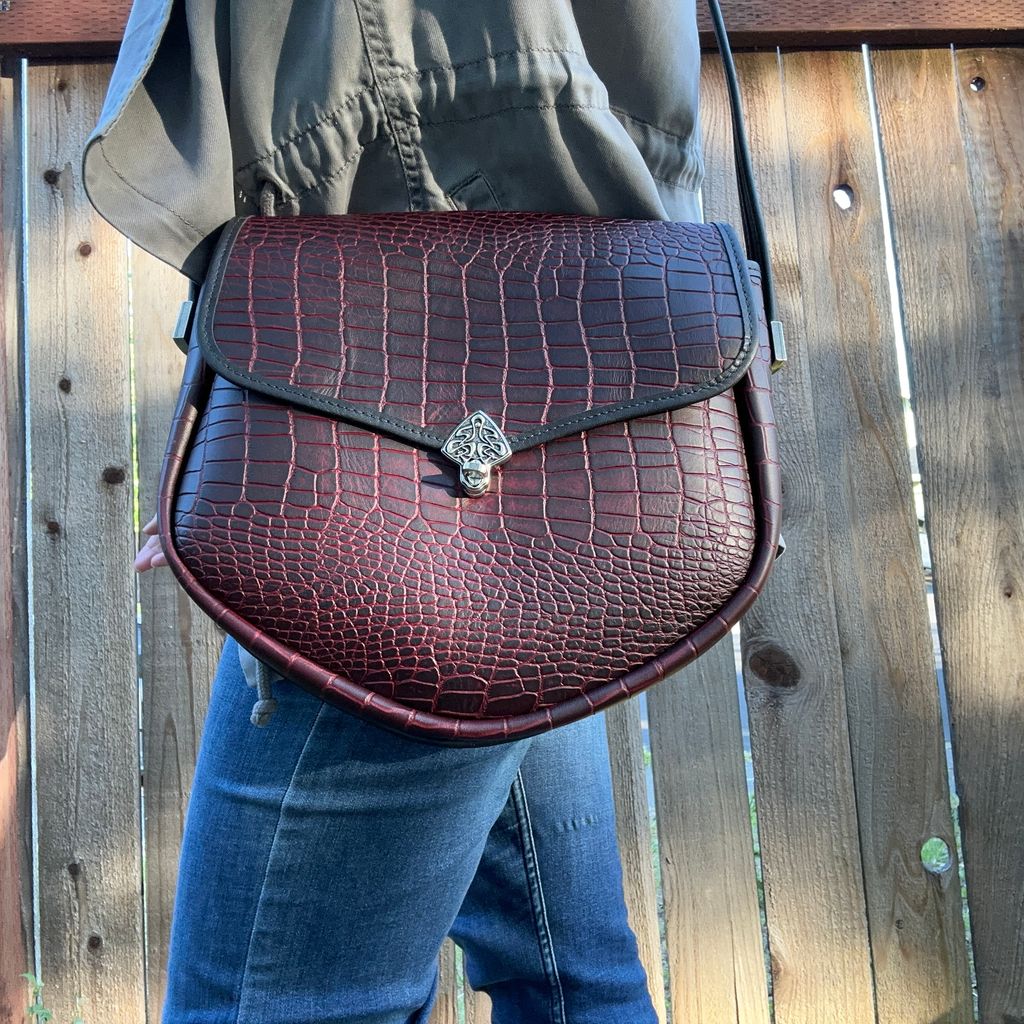 Limited Edition Leather Handbag, &quot;Olivia&quot; in Burgundy Alligator