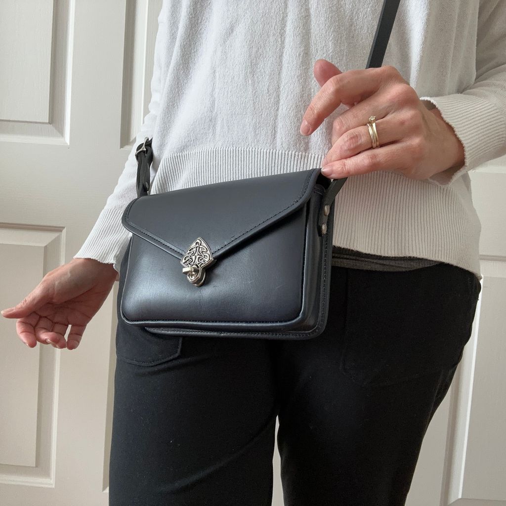 Limited Edition Leather &quot;Becca&quot; Cell Phone Handbag, Newport Navy, Modeled Image