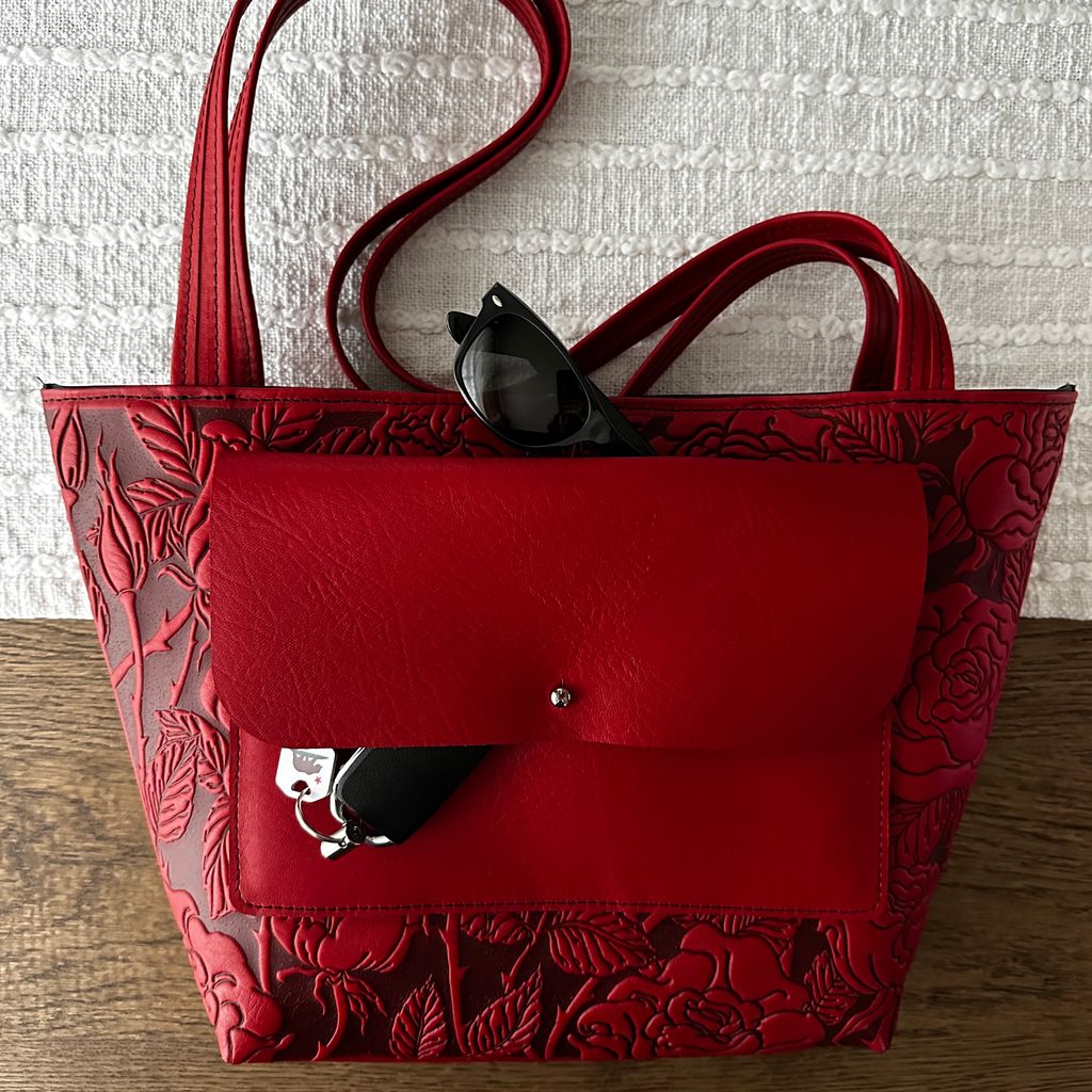 Leather Handbag, The Classic Tote, Wild Rose, Pocket Feature With Accessories