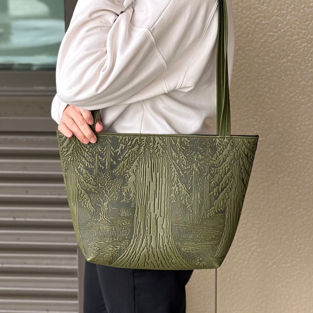 Leather Handbag, The Classic Tote, Forest, Lifestyle Model Image