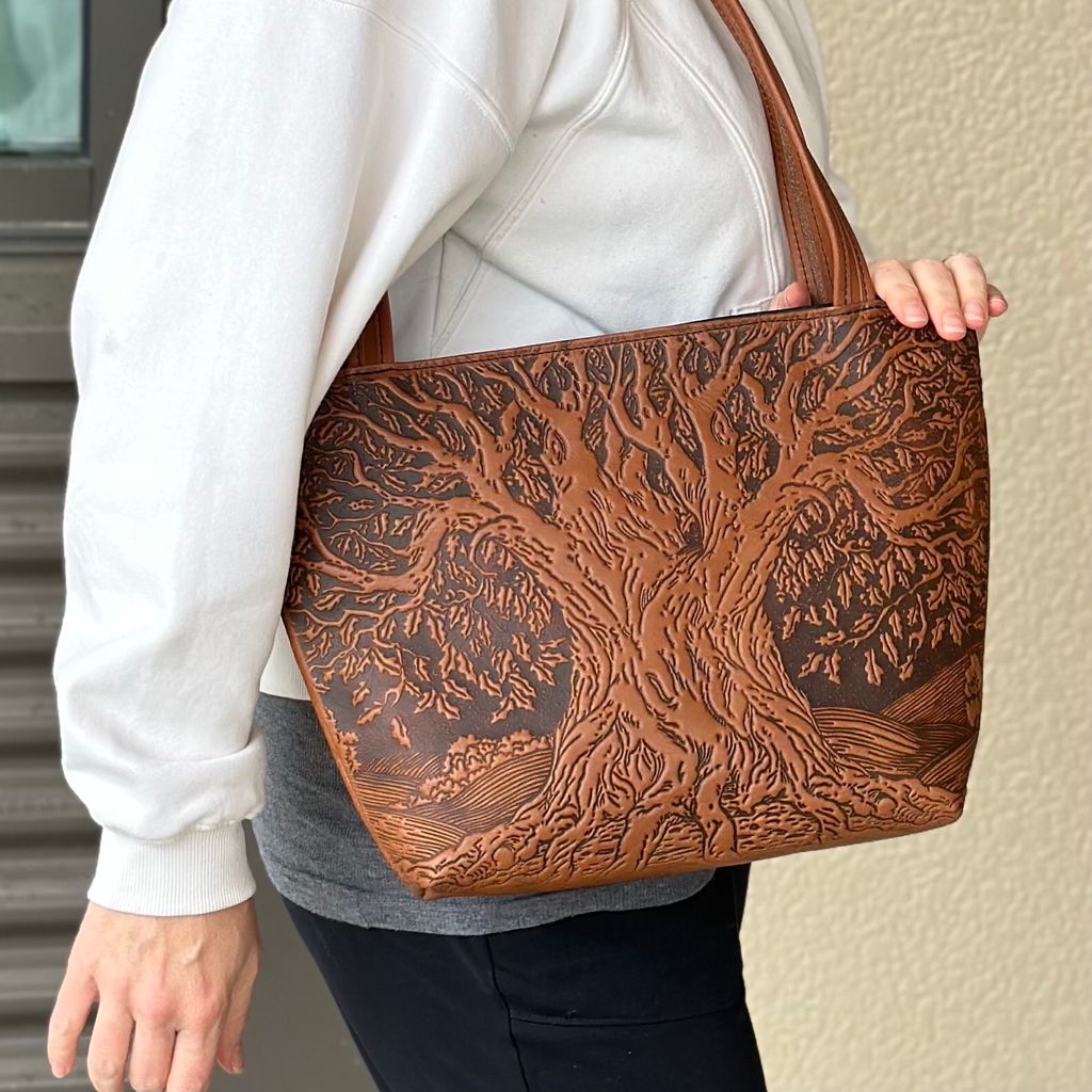Leather Handbag, The Classic Tote, Tree of Life, Model Image 
