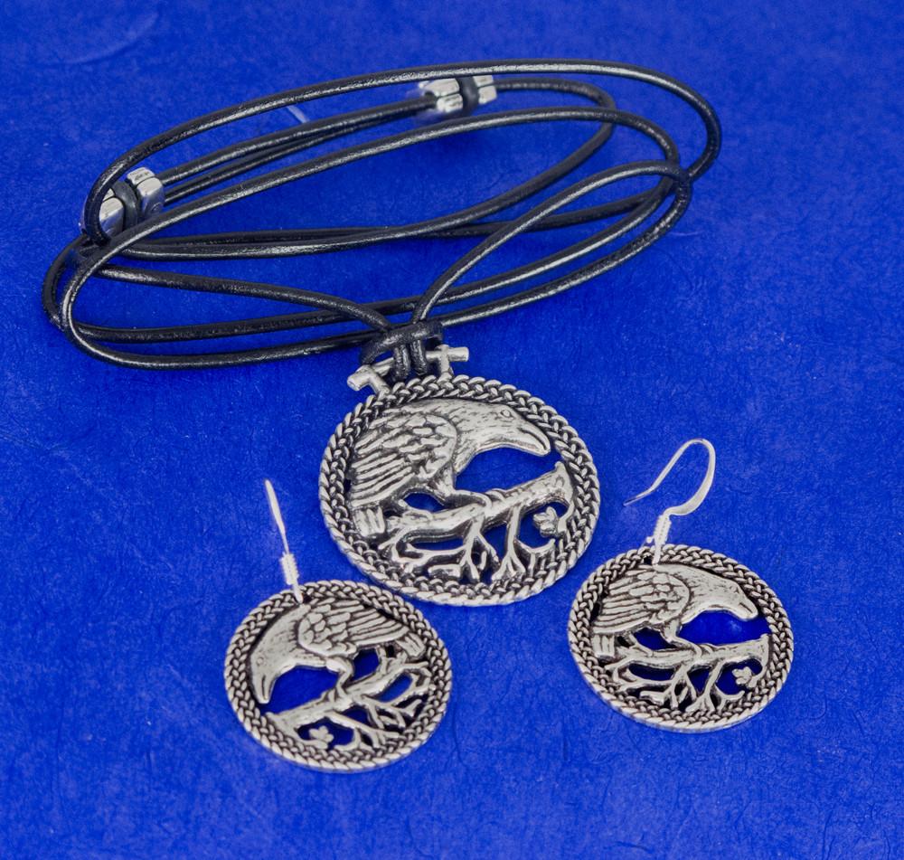 Oberon Design Jewelry Set, Raven Necklace and Earrings