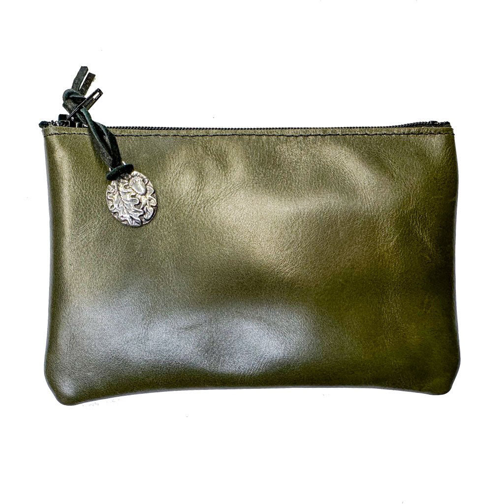 Leather 6 inch Zipper Pouch, Wallet, Coin Purse in Evergreen