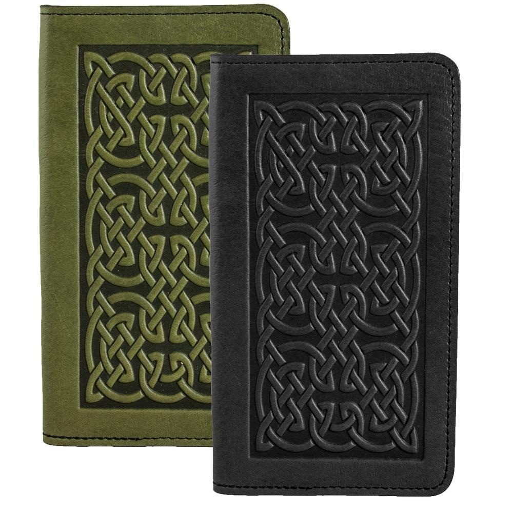 Oberon Design Small Leather Smartphone Wallet, Bold Celtic, Fern