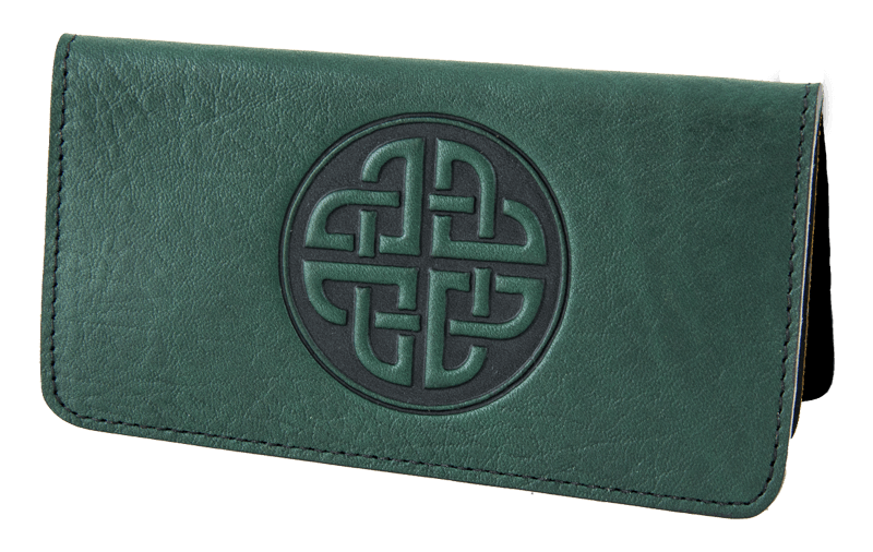 Oberon Design Small Leather Smartphone Wallet, Celtic Love Knot in Green