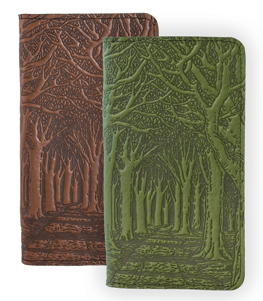Oberon Design Small Oberon Design Small Leather Smartphone Wallet Case, Avenue of Trees in Fern