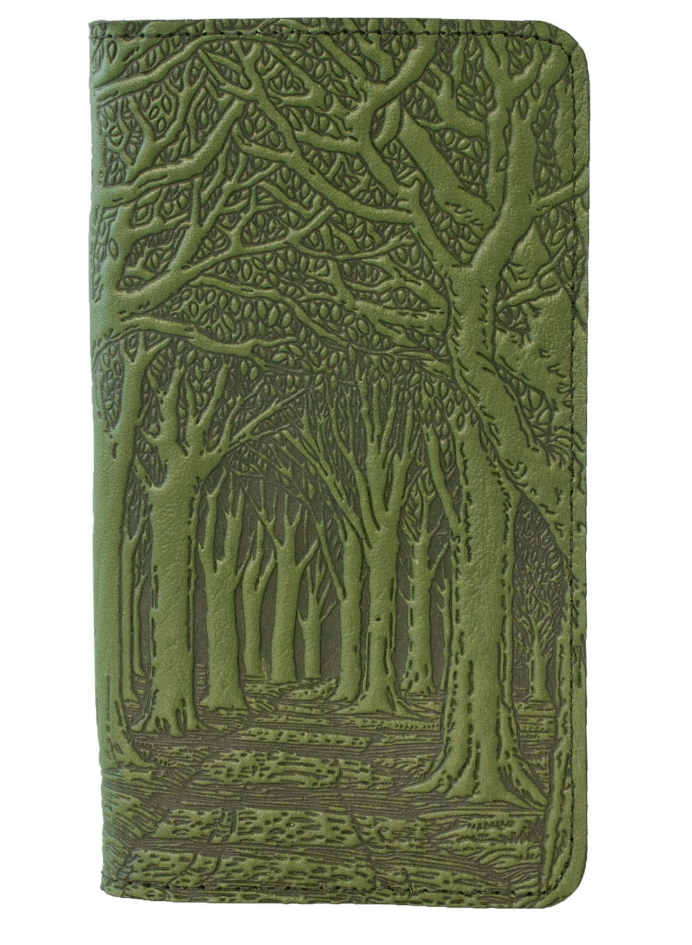 Oberon Design Small Oberon Design Small Leather Smartphone Wallet Case, Avenue of Trees in Fern