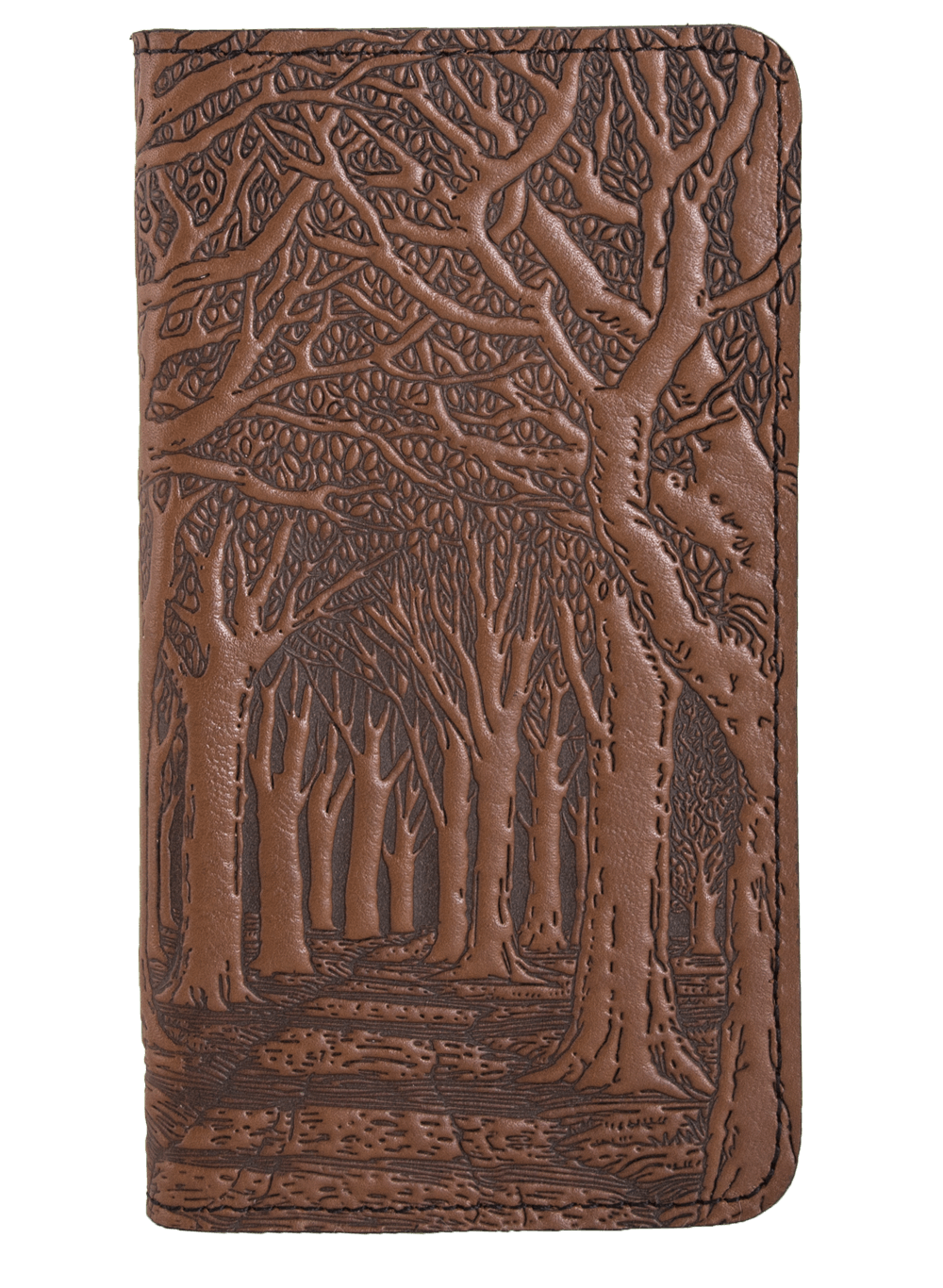 Oberon Design Small Oberon Design Small Leather Smartphone Wallet Case, Avenue of Trees in Saddle