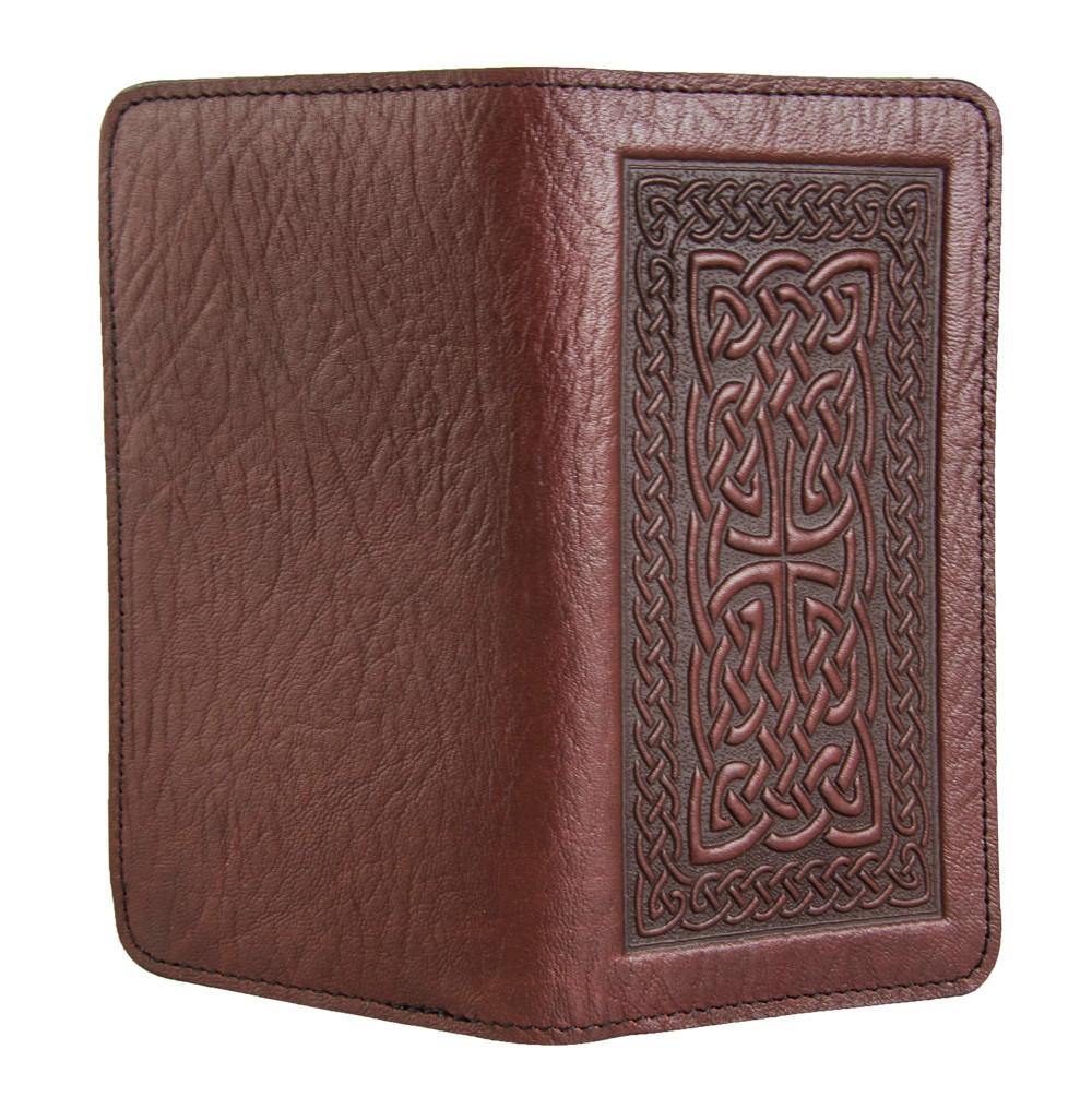 Oberon Design Small Leather Smartphone Wallet, Celtic Braid in WIne