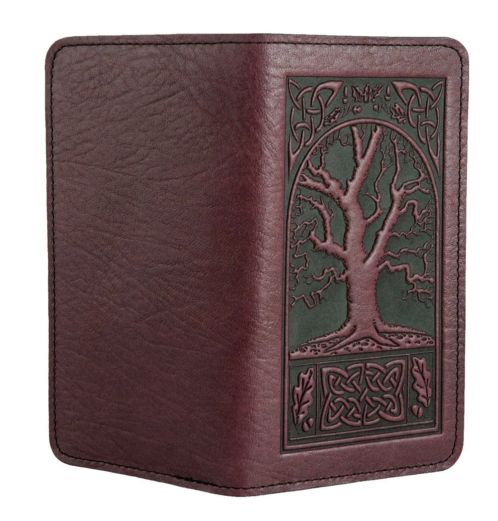 Oberon Design Small Oberon Design Small Leather Smartphone Wallet Case, Celtic Oak in Wine