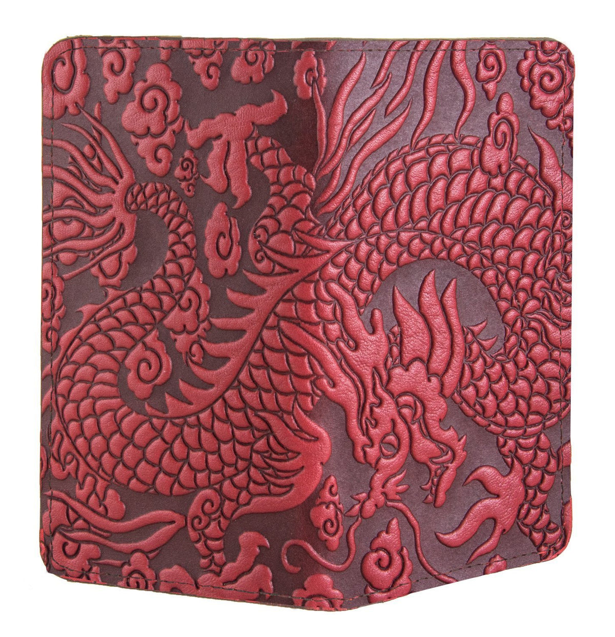 Oberon Design Small Oberon Design Small Leather Smartphone Wallet Case, Cloud Dragon in REd