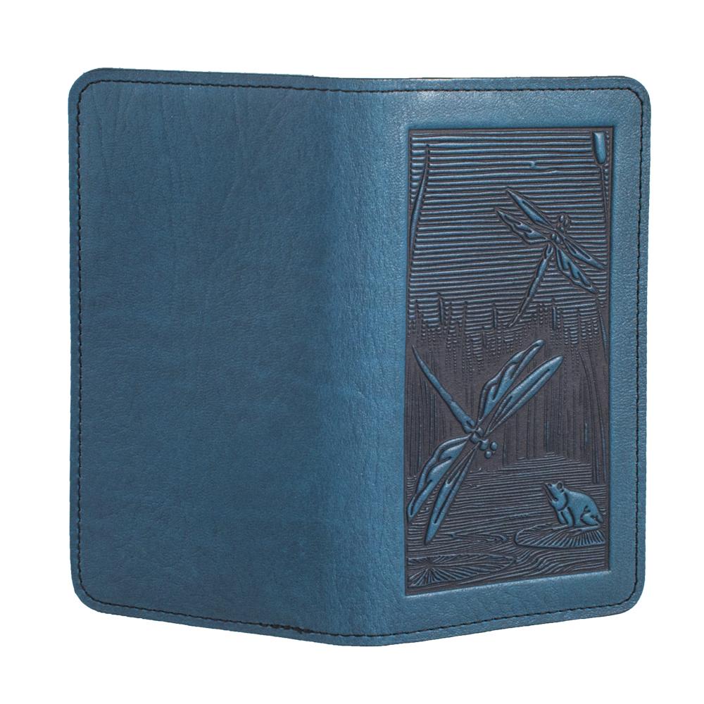 Oberon Design Small Leather Smartphone Wallet,Dragonfly Pond in Fern