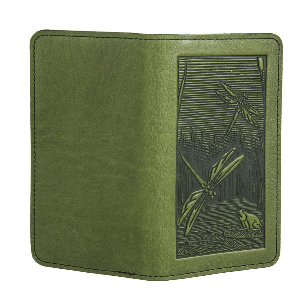 Oberon Design Small Leather Smartphone Wallet,Dragonfly Pond in Blue