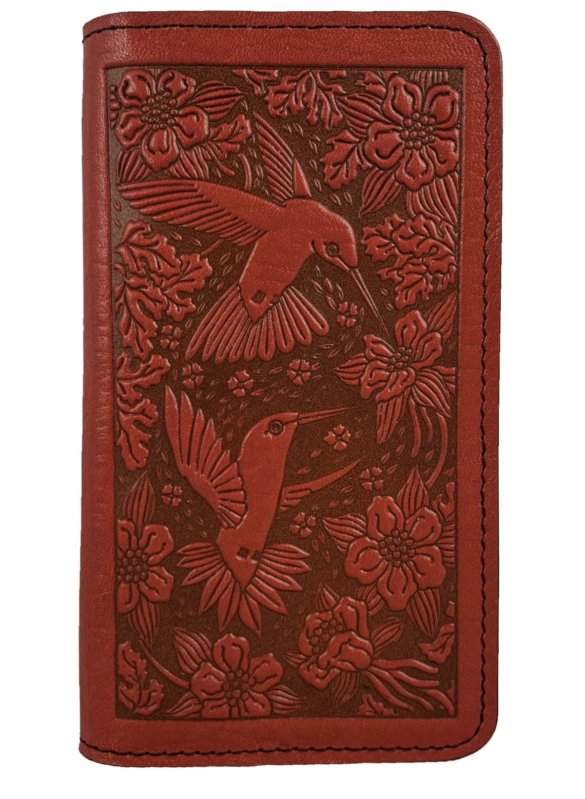 Oberon Design Small Oberon Design Small Leather Smartphone Wallet Case, Hummingbirds in Red