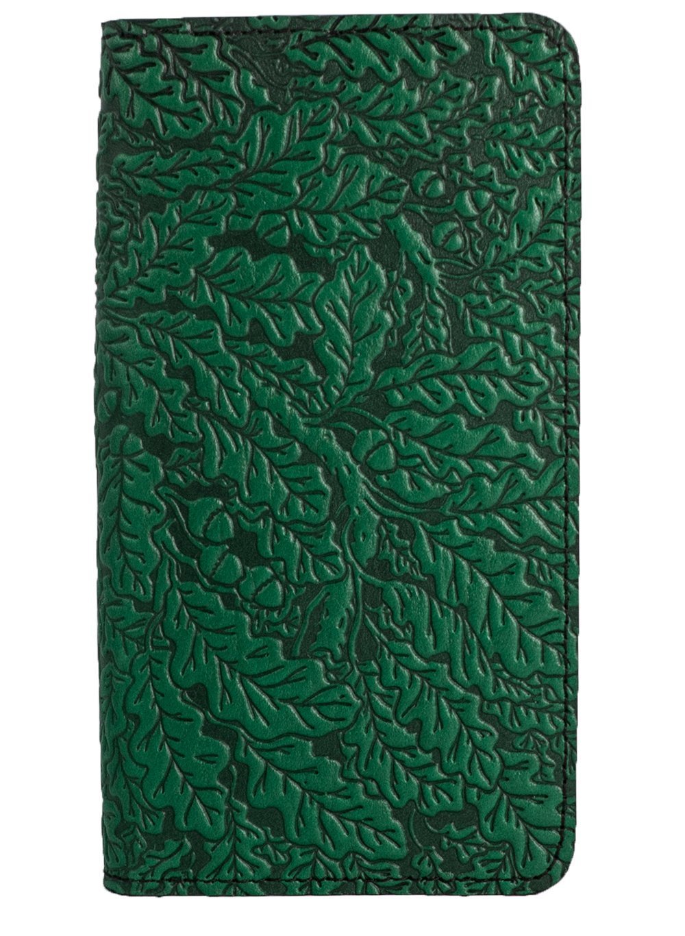 Oberon Design Small Oberon Design Small Leather Smartphone Wallet Case, Oak Leaves in Green