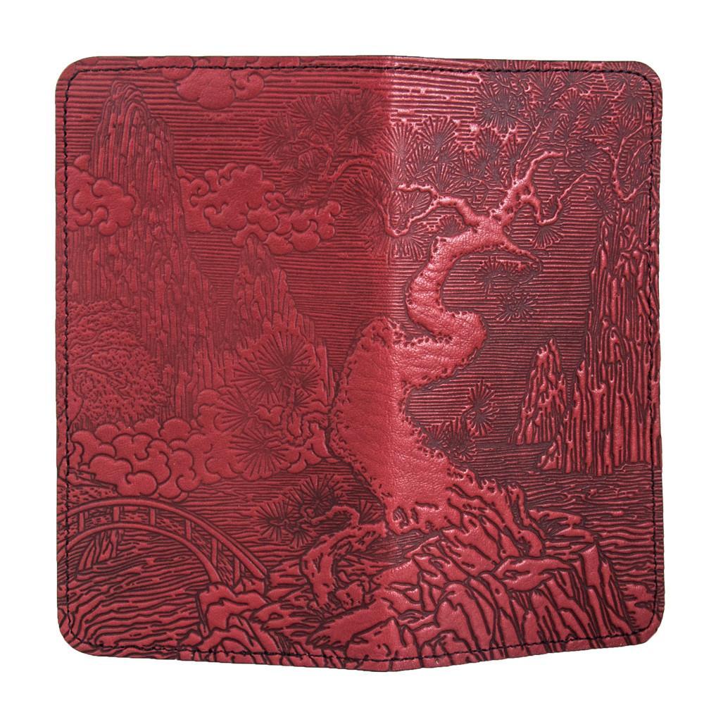 Oberon Design Small Oberon Design Small Leather Smartphone Wallet Case, River Garden in Red