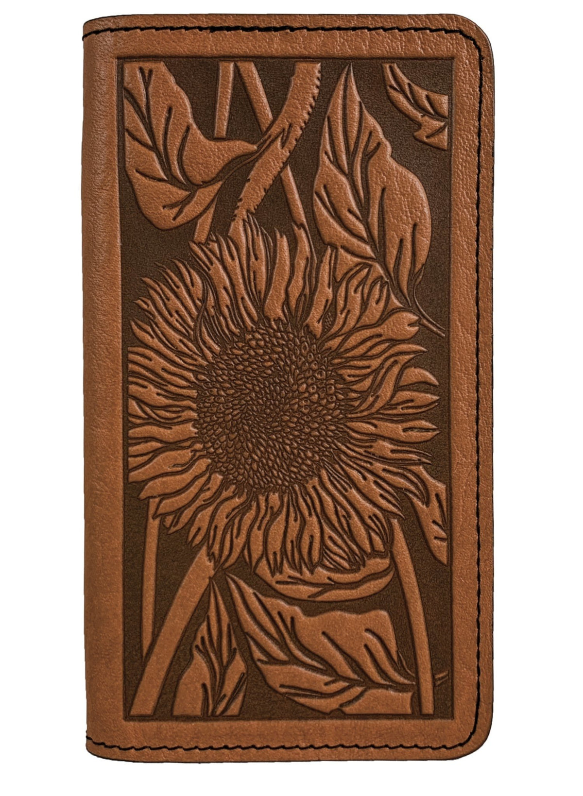 Oberon Design Small Oberon Design Small Leather Smartphone Wallet Case, Sunflower in Saddle