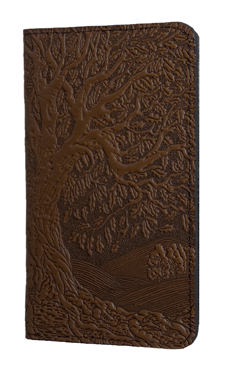 Oberon Design Small Oberon Design Small Leather Smartphone Wallet Case, Tree of Life in Chocolate