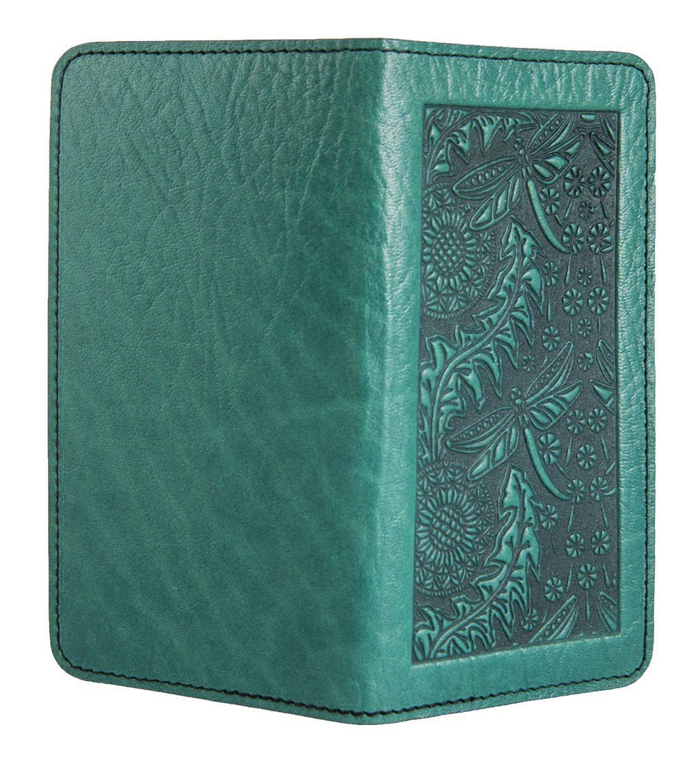 Oberon Design Small Oberon Design Small Leather Smartphone Wallet Case, Dandelion Dragonfly in Teal