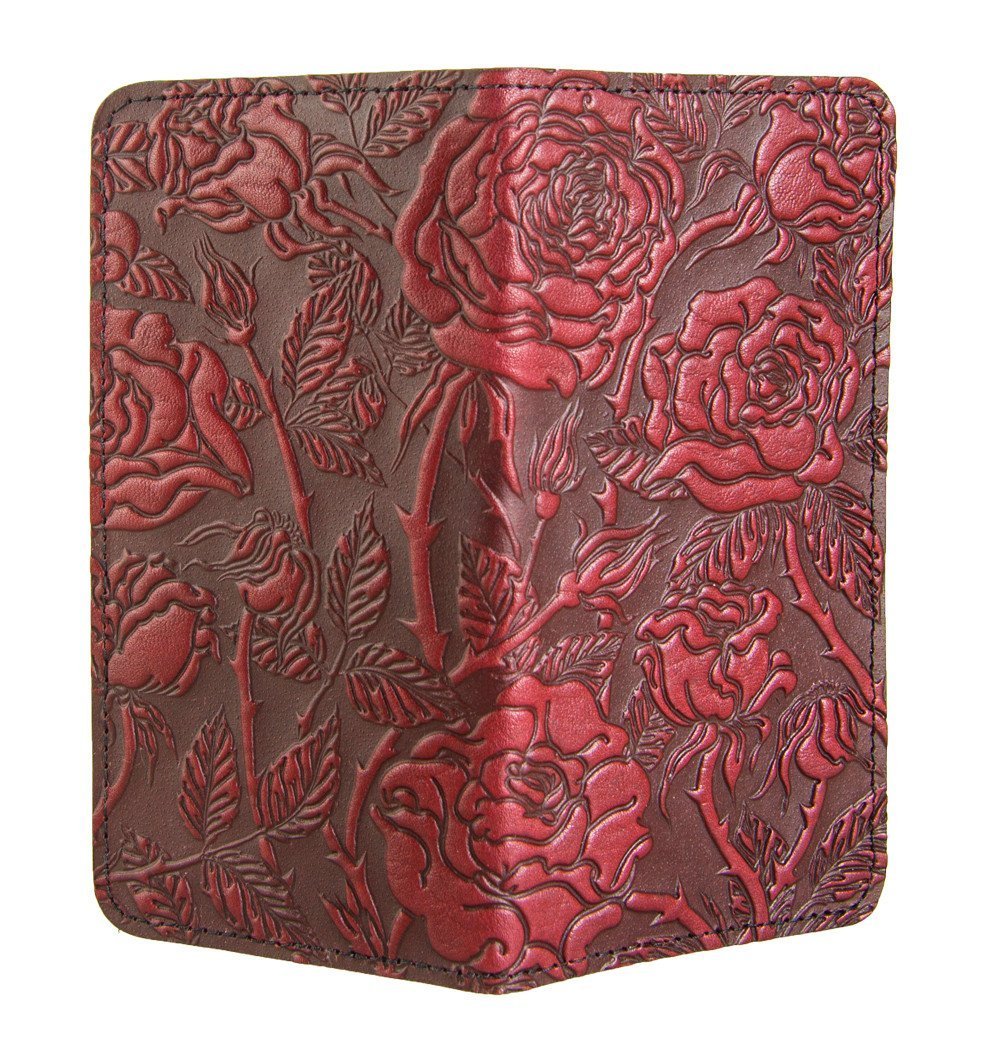 Oberon Design Small Oberon Design Small Leather Smartphone Wallet Case, Wild Rose in Red