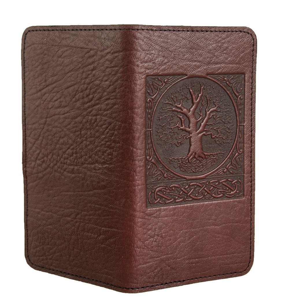 Oberon Design Small Oberon Design Small Leather Smartphone Wallet Case, World Tree in Wine