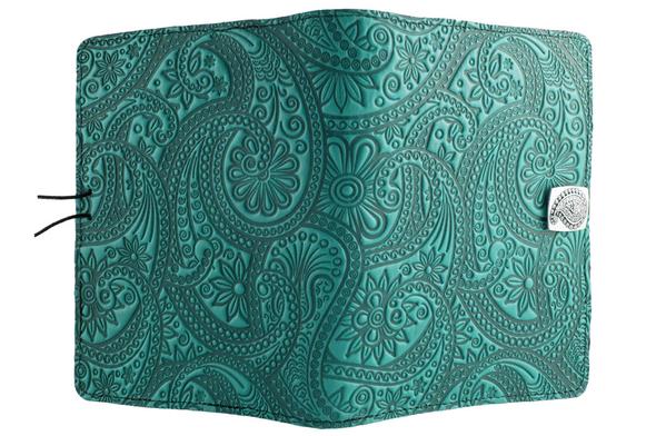 Oberon Design Leather Cover for Kindle Oasis, Paisley in Teal