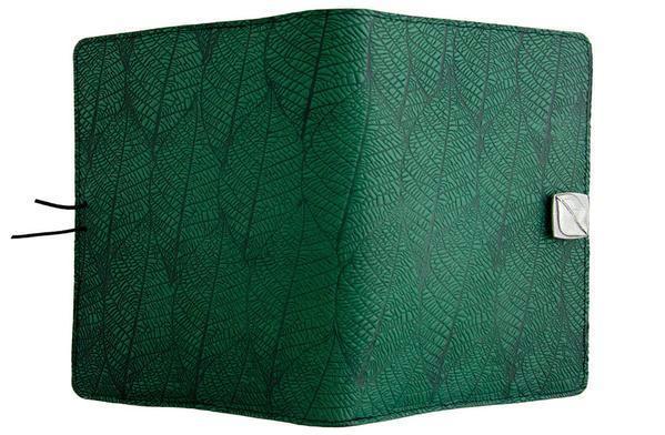 Oberon Design Leather Cover for Kindle Oasis, Fallen Leaves in Green, Open