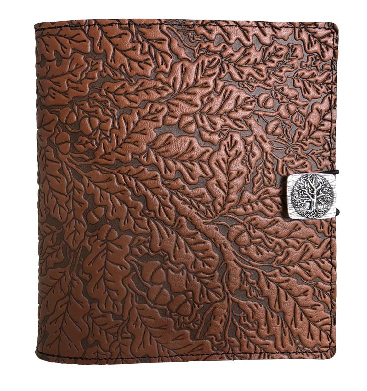 Oberon Design Leather Cover for Kindle Oasis, Oak Leaves in Saddle