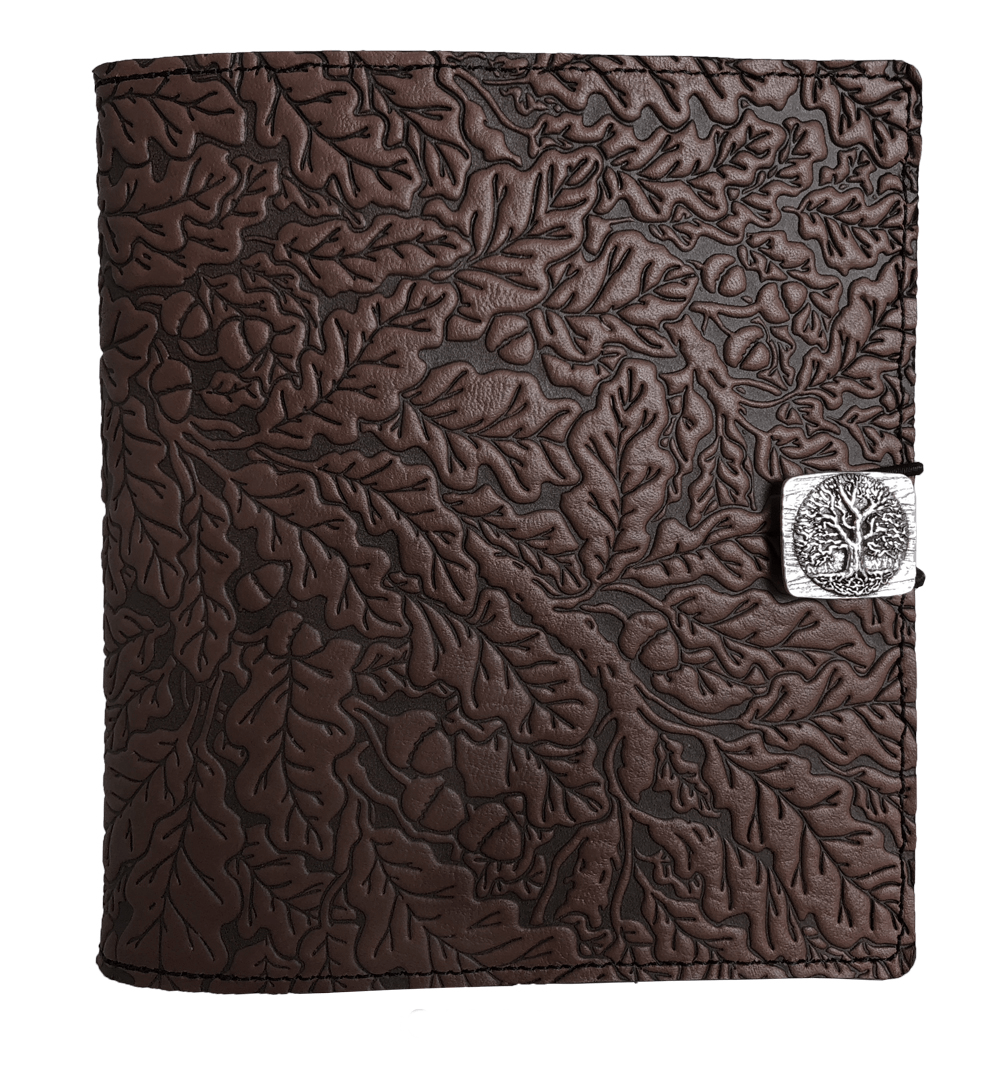 Oberon Design Leather Cover for Kindle Oasis, Oak Leaves in Chocolate