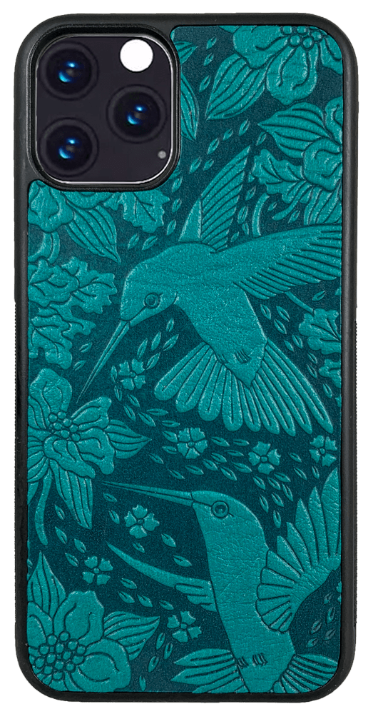 HAPPY EXTRA, iPhone 11 PRO Leather Case, Hummingbirds in Teal - Oberon Design