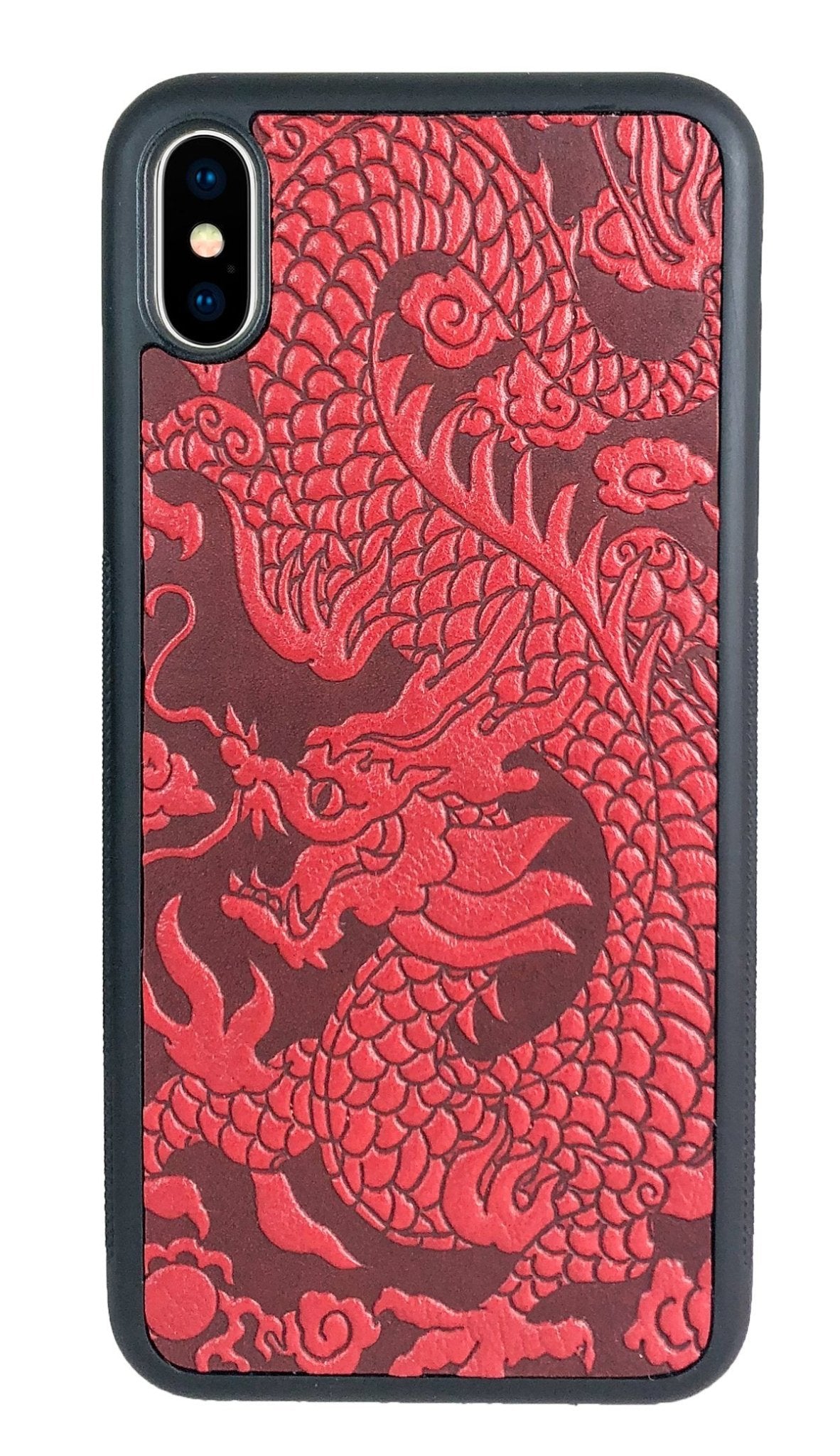 Leather iPhone X and XS Case - Cloud Dragon in Red