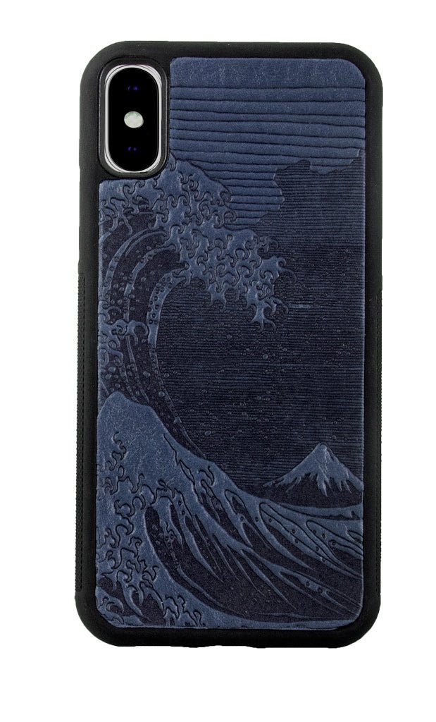Oberon Design Genuine Leather iPhone Case, Hand-Crafted, Hokusai Wave iPhone XS / Navy Oberon Design Genuine Leather iPhone Case, Hand-Crafted, Hokusai Wave iPhone XS / Navy