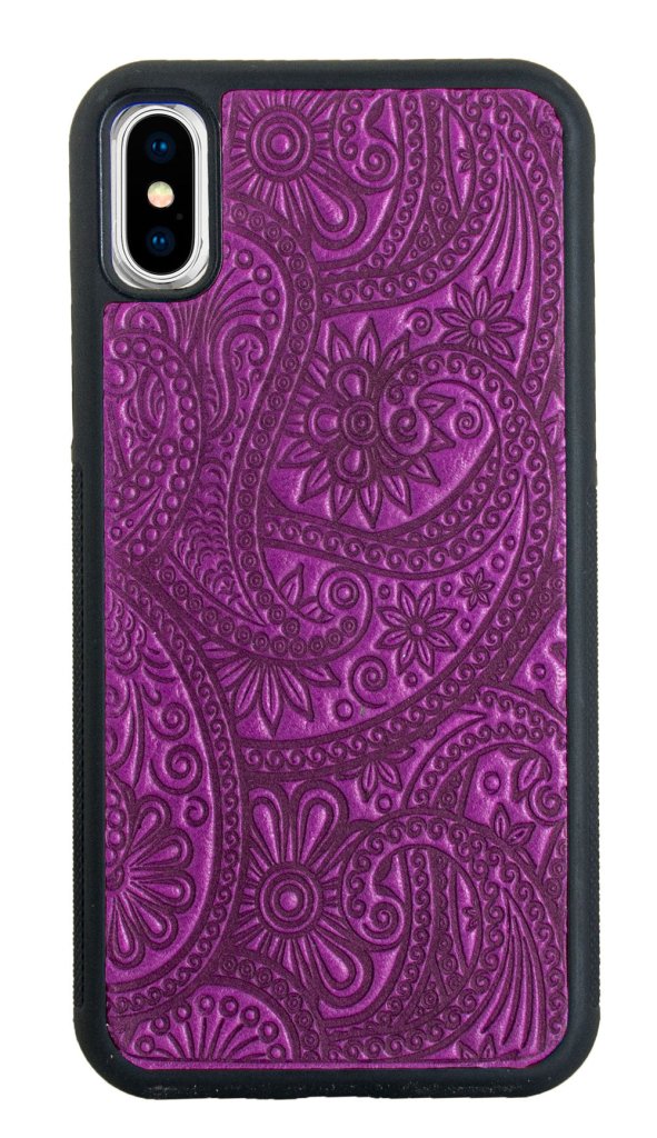 iPhone XS MAX Leather Case, Paisley in Orchid