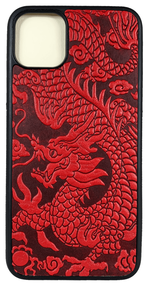 HAPPY EXTRA, Leather iPhone 11 PRO Case, Cloud Dragon in Red - Oberon Design