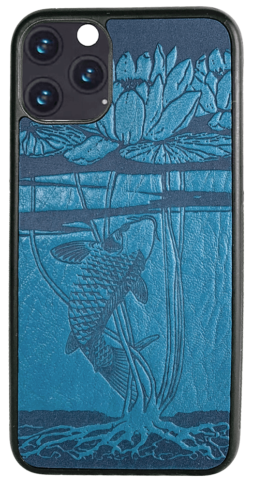 HAPPY EXTRA, iPhone 11 PRO Leather Case, Water Lily Koi in Blue