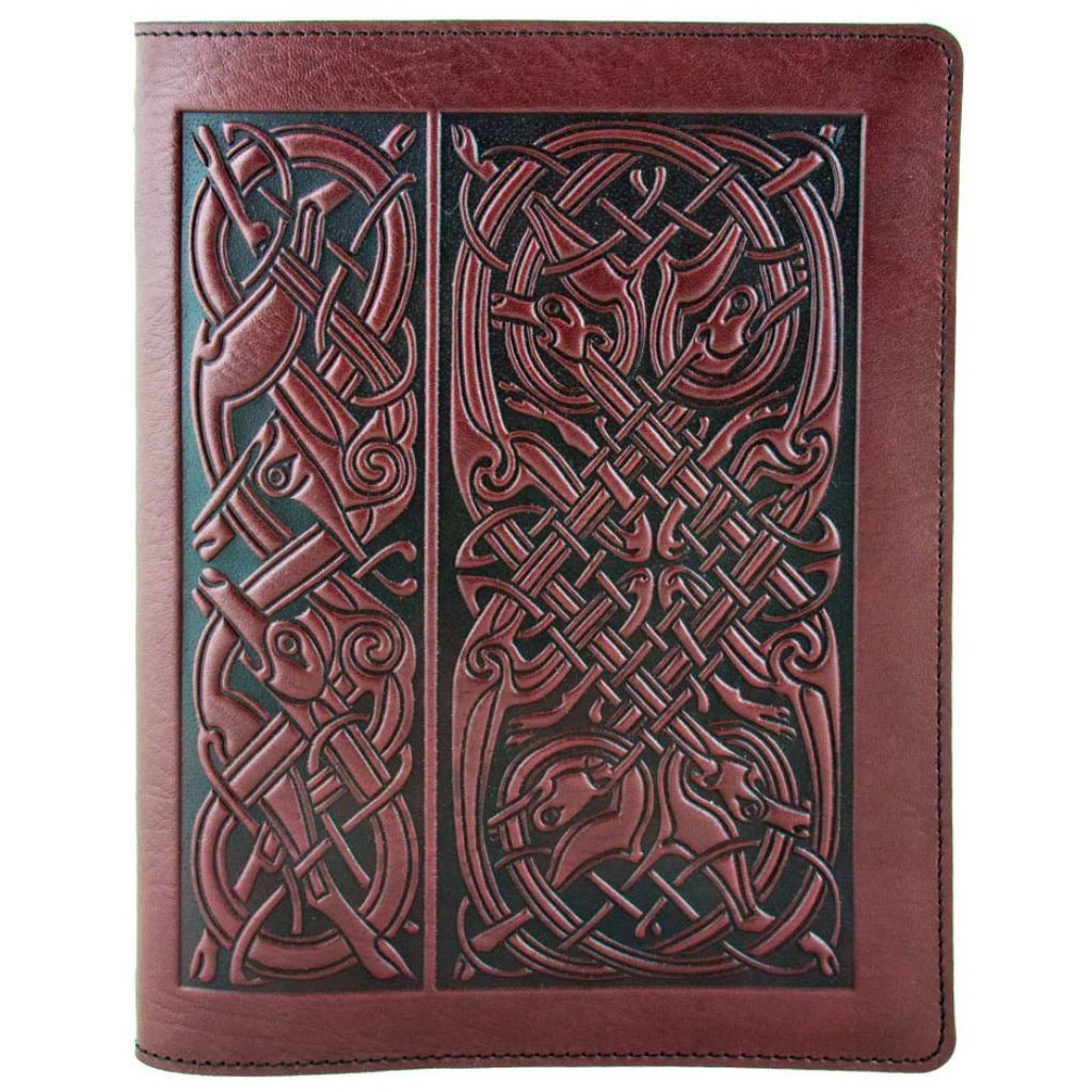 Leather Composition Notebook Cover, Celtic Hounds, Wine